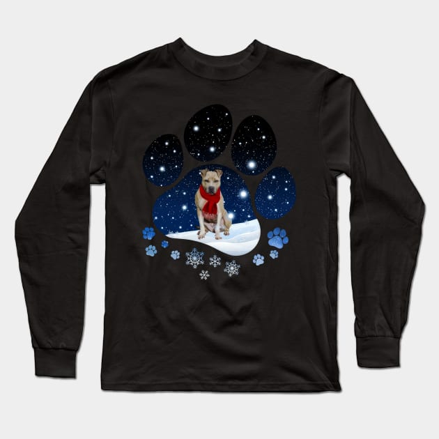 Snow Paw Pitbull Christmas Winter Holiday Long Sleeve T-Shirt by TATTOO project